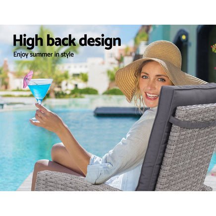 Set of 2 Sun lounge Recliner Chair Wicker Lounger Sofa Day Bed Outdoor Chairs Patio Furniture Garden Cushion Ottoman Gardeon Outdoor Kings Warehouse 