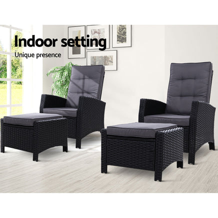 Set of 2 Sun lounge Recliner Chair Wicker Lounger Sofa Day Bed Outdoor Chairs Patio Furniture Garden Cushion Ottoman Gardeon Outdoor Kings Warehouse 