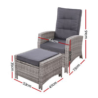 Set of 2 Sun lounge Recliner Chair Wicker Lounger Sofa Day Bed Outdoor Chairs Patio Furniture Garden Cushion Ottoman Gardeon Outdoor Kings Warehouse 