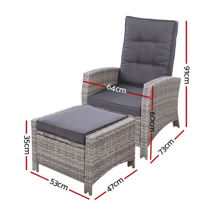 Set of 2 Sun lounge Recliner Chair Wicker Lounger Sofa Day Bed Outdoor Chairs Patio Furniture Garden Cushion Ottoman Gardeon Outdoor Kings Warehouse 