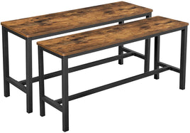 Set of 2 Table Benches Industrial Style Durable Metal Frame 108 x 32.5 x 50 cm Rustic Brown Kings Warehouse 