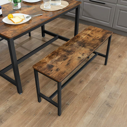 Set of 2 Table Benches Industrial Style Durable Metal Frame 108 x 32.5 x 50 cm Rustic Brown Kings Warehouse 
