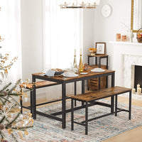 Set of 2 Table Benches Industrial Style Durable Metal Frame 108 x 32.5 x 50 cm Rustic Brown Kings Warehouse 