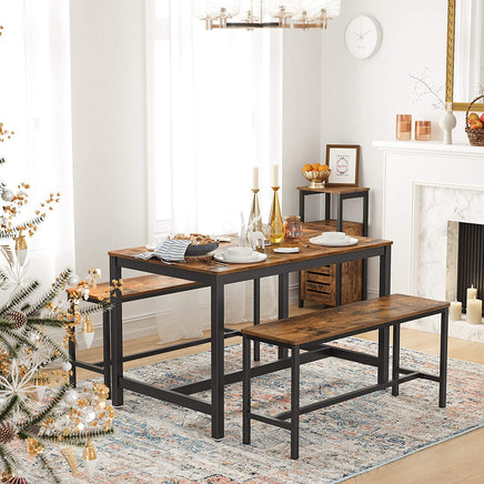 Set of 2 Table Benches Industrial Style Durable Metal Frame 108 x 32.5 x 50 cm Rustic Brown Kings Warehouse 