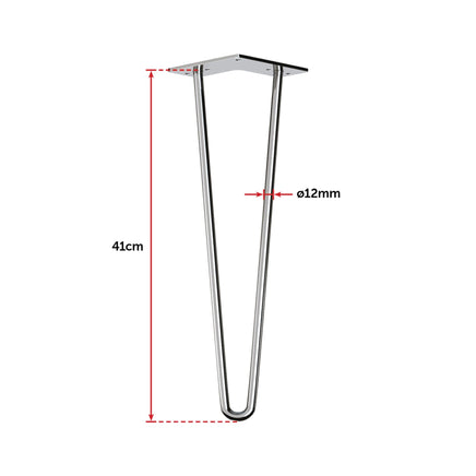 Set of 4 Chrome Retro Hairpin Table Legs 12mm Steel Bench Desk - 41cm Kings Warehouse 