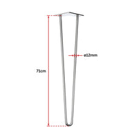 Set of 4 Chrome Retro Hairpin Table Legs 12mm Steel Bench Desk - 71cm Kings Warehouse 