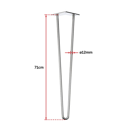 Set of 4 Chrome Retro Hairpin Table Legs 12mm Steel Bench Desk - 71cm Kings Warehouse 