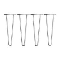 Set of 4 Chrome Retro Hairpin Table Legs 12mm Steel Bench Desk - 71cm Kings Warehouse 