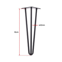 Set of 4 Industrial 3-Rod Retro Hairpin Table Legs 12mm Steel Bench Desk - 41cm Black Kings Warehouse 