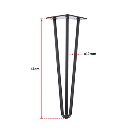 Set of 4 Industrial 3-Rod Retro Hairpin Table Legs 12mm Steel Bench Desk - 41cm Black Kings Warehouse 
