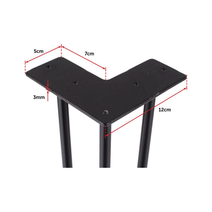 Set of 4 Industrial 3-Rod Retro Hairpin Table Legs 12mm Steel Bench Desk - 41cm Black Kings Warehouse 
