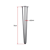 Set of 4 Industrial 3-Rod Retro Hairpin Table Legs 12mm Steel Bench Desk - 71cm Black dining Kings Warehouse 
