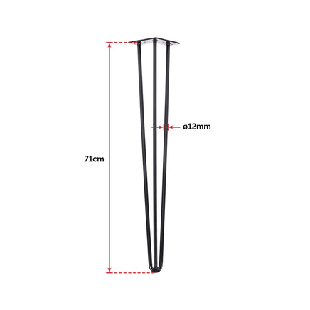 Set of 4 Industrial 3-Rod Retro Hairpin Table Legs 12mm Steel Bench Desk - 71cm Black dining Kings Warehouse 