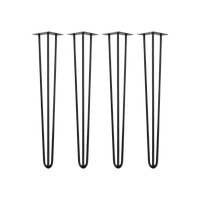 Set of 4 Industrial 3-Rod Retro Hairpin Table Legs 12mm Steel Bench Desk - 71cm Black dining Kings Warehouse 