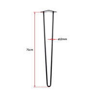 Set of 4 Industrial Retro Hairpin Table Legs 12mm Steel Bench Desk - 71cm Black Kings Warehouse 