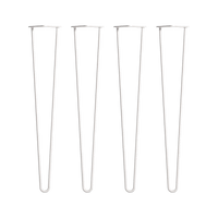 Set of 4 Industrial Retro Hairpin Table Legs 12mm Steel Bench Desk - 71cm White Kings Warehouse 