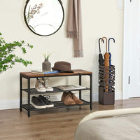 Shoe Bench with Seat Shoe Rack with 2 Mesh Shelves Rustic Brown and Black LBS74X Kings Warehouse 
