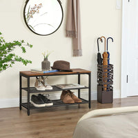 Shoe Rack with 2 Mesh Shelves, Rustic Brown and Black Storage Supplies Kings Warehouse 