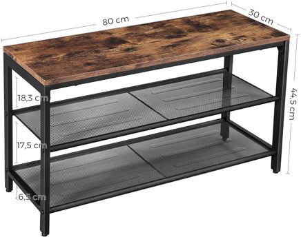 Shoe Rack with 2 Mesh Shelves, Rustic Brown and Black Storage Supplies Kings Warehouse 