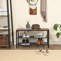 Shoe Rack with 2 Mesh Shelves, Rustic Brown and Black Storage Supplies Kings Warehouse 