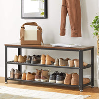Shoe Rack with 2 Shelves 100 x 30 x 45 cm Rustic Brown and Black Storage Supplies Kings Warehouse 