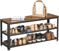 Shoe Rack with 2 Shelves 100 x 30 x 45 cm Rustic Brown and Black Storage Supplies Kings Warehouse 