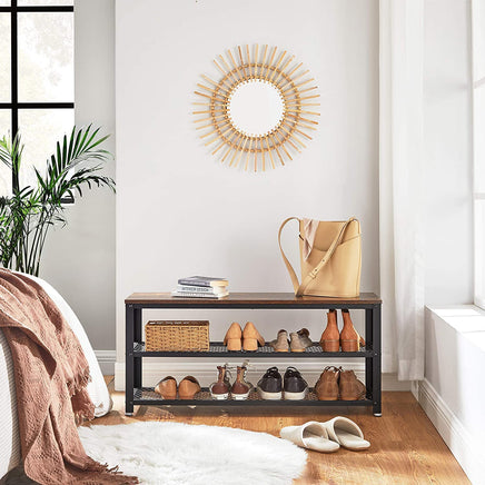 Shoe Rack with 2 Shelves 100 x 30 x 45 cm Rustic Brown and Black Storage Supplies Kings Warehouse 