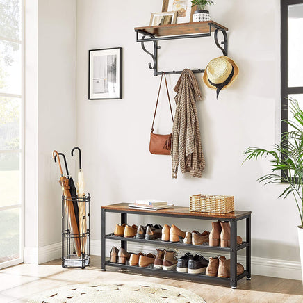 Shoe Rack with 2 Shelves 100 x 30 x 45 cm Rustic Brown and Black Storage Supplies Kings Warehouse 