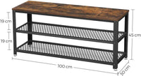 Shoe Rack with 2 Shelves 100 x 30 x 45 cm Rustic Brown and Black Storage Supplies Kings Warehouse 