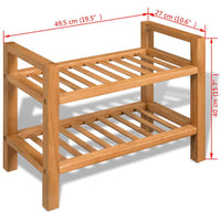 Shoe Rack with 2 Shelves 49,5x27x40 cm Solid Oak Wood Kings Warehouse 