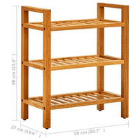 Shoe Rack with 3 Shelves 50x27x60 cm Solid Oak Wood Storage Supplies Kings Warehouse 