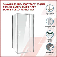 Shower Screen 1000x800x1900mm Framed Safety Glass Pivot Door By Della Francesca Kings Warehouse 