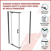 Shower Screen 1200x700x1900mm Framed Safety Glass Pivot Door By Della Francesca Kings Warehouse 