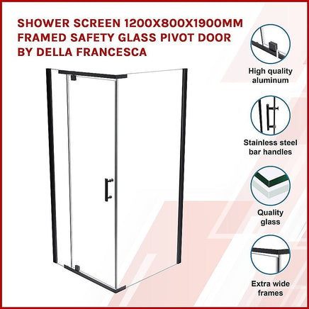 Shower Screen 1200x800x1900mm Framed Safety Glass Pivot Door By Della Francesca Kings Warehouse 