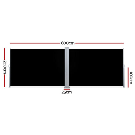 Side Awning Outdoor Blinds Sun Shade Retractable Screen 2X6M BK Kings Warehouse 