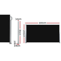 Side Awning Sun Shade Outdoor Retractable Privacy Screen 2X3M Black Kings Warehouse 