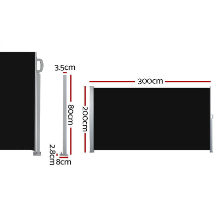 Side Awning Sun Shade Outdoor Retractable Privacy Screen 2X3M Black Kings Warehouse 