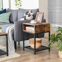 Side Table with Open Compartment and Mesh Shelf Rustic Brown and Black bedroom furniture Kings Warehouse 