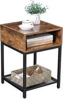 Side Table with Open Compartment and Mesh Shelf Rustic Brown and Black bedroom furniture Kings Warehouse 