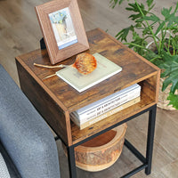 Side Table with Open Compartment and Mesh Shelf Rustic Brown and Black bedroom furniture Kings Warehouse 