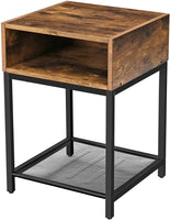 Side Table with Open Compartment and Mesh Shelf Rustic Brown and Black bedroom furniture Kings Warehouse 