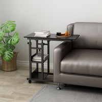 Side Table with Storage Shelves, Height Adjustable Sofa Couch Coffee End Table Bedside Table Laptop Desk with Wheels Kings Warehouse 