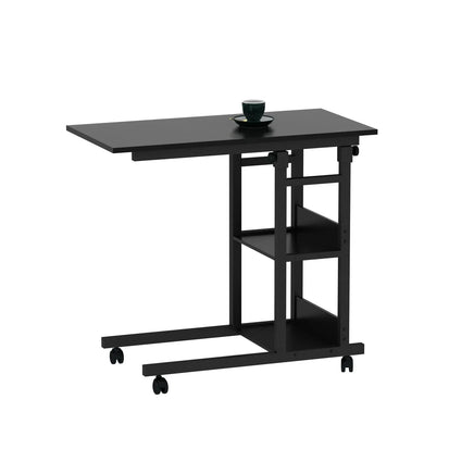Side Table with Storage Shelves, Height Adjustable Sofa Couch Coffee End Table Bedside Table Laptop Desk with Wheels Kings Warehouse 