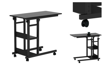 Side Table with Storage Shelves, Height Adjustable Sofa Couch Coffee End Table Bedside Table Laptop Desk with Wheels Kings Warehouse 
