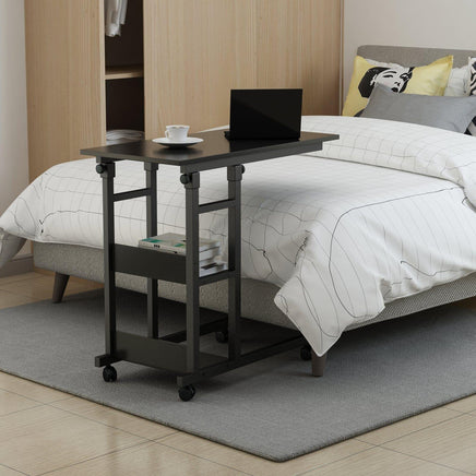 Side Table with Storage Shelves, Height Adjustable Sofa Couch Coffee End Table Bedside Table Laptop Desk with Wheels Kings Warehouse 