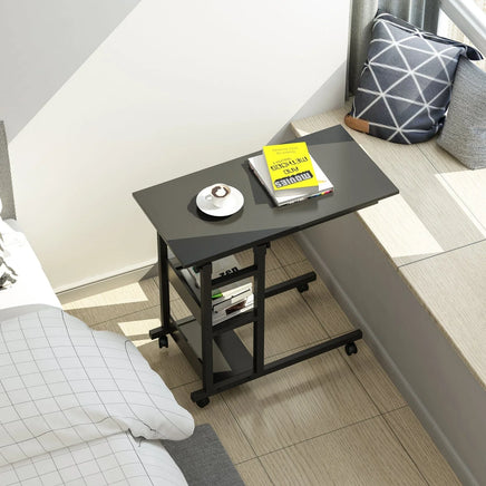 Side Table with Storage Shelves, Height Adjustable Sofa Couch Coffee End Table Bedside Table Laptop Desk with Wheels Kings Warehouse 