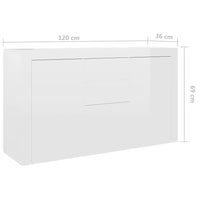 Sideboard High Gloss White 120x36x69 cm Living room Kings Warehouse 