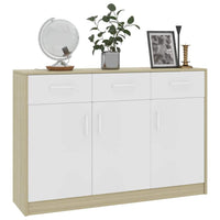 Sideboard White and Sonoma Oak 110x34x75 cm Living room Kings Warehouse 