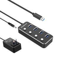 Simplecom CH345PS Aluminium 4-Port USB 3.0 Hub with Individual Switches and Power Adapter Kings Warehouse 