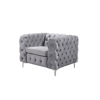 Single Seater Grey Sofa Classic Armchair Button Tufted in Velvet Fabric with Metal Legs Living Room Kings Warehouse 